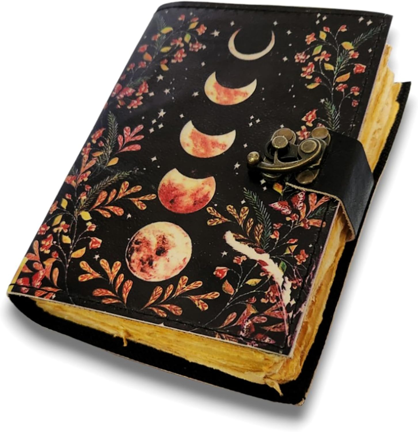 Finun-Lthr Vintage Flower Moon Eclipse Leather Dairy Notebook Sketchbook Leather Journal | 200 Deckle edge Pages (8 * 6 INCH)