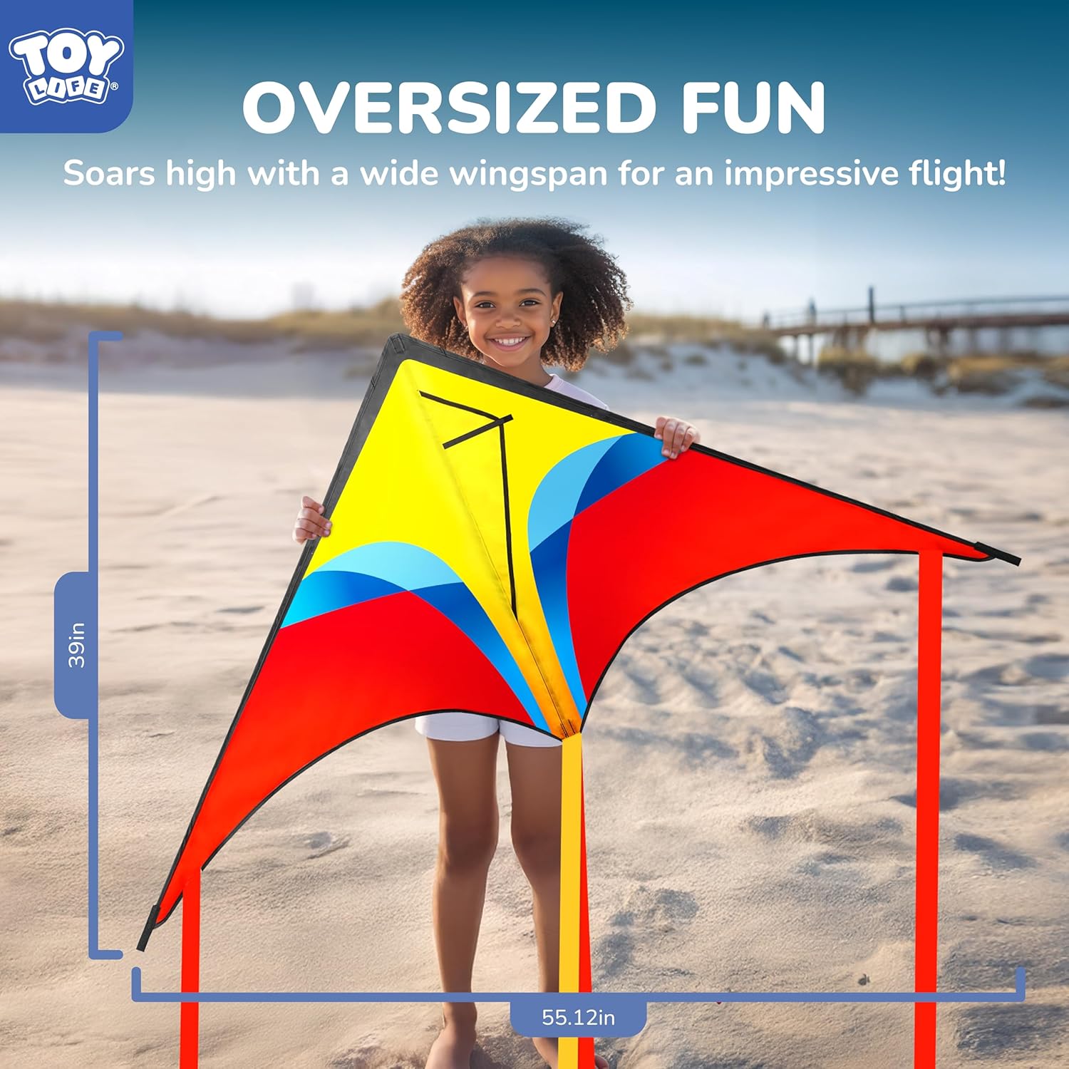 TOY Life 55.1'' Large Delta Kites Easy to Fly for Kids Adults with 328.1 FT String, Beach Kite Outdoor Game Outside Toys Activity, Rainbow Toys for Girls, Gift for Girls Ages 4-8