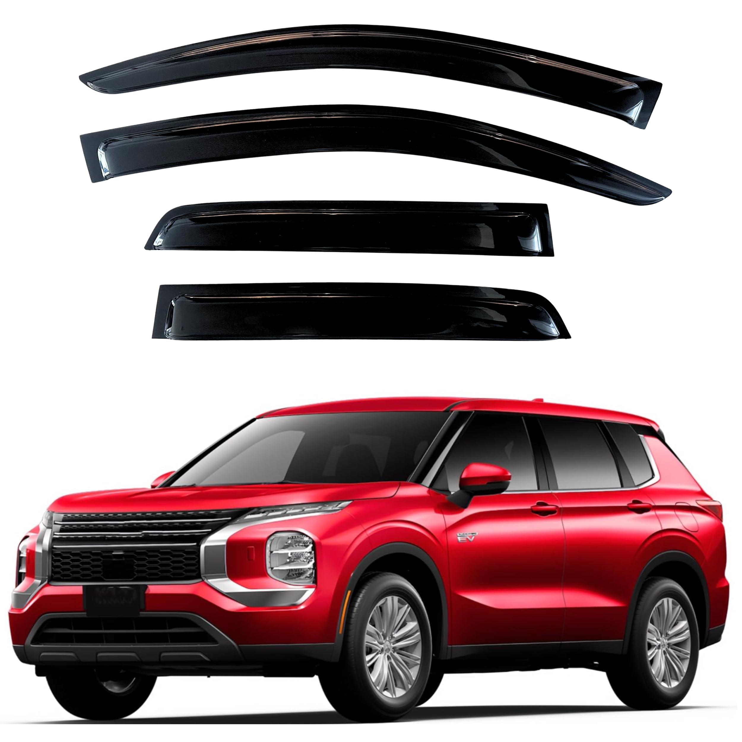 KPY Window Visor Compatible with Mitsubishi Outlander 2022-2024, 4PC Rain Guard Side Window Vent Deflectors Tape-On Style, 2022 2023 2024