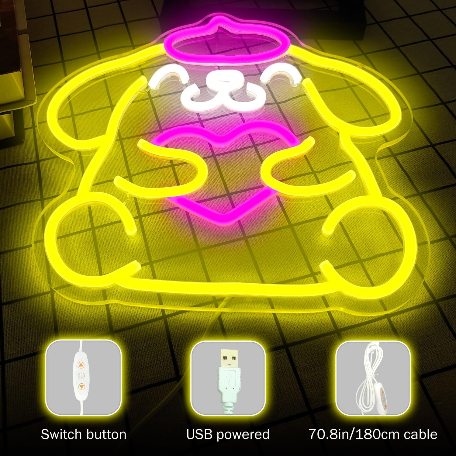 Anime Neon Sign Pom Pom Purin Neon LED Signs for Bedroom Wall Cute Pudding Dog Light Up Signs for Girls Room Kids Neon Wall Sign Decor Night Light Gift for Children Teens - Image 2