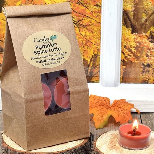 Miniatura 23 de Maple Cinnamon Pumpkin Scented - 12 Pack - Scented Tealight Candles - Soy Beeswax Blend - Handmade in The USA - Candeo Candle - Fall Scents
