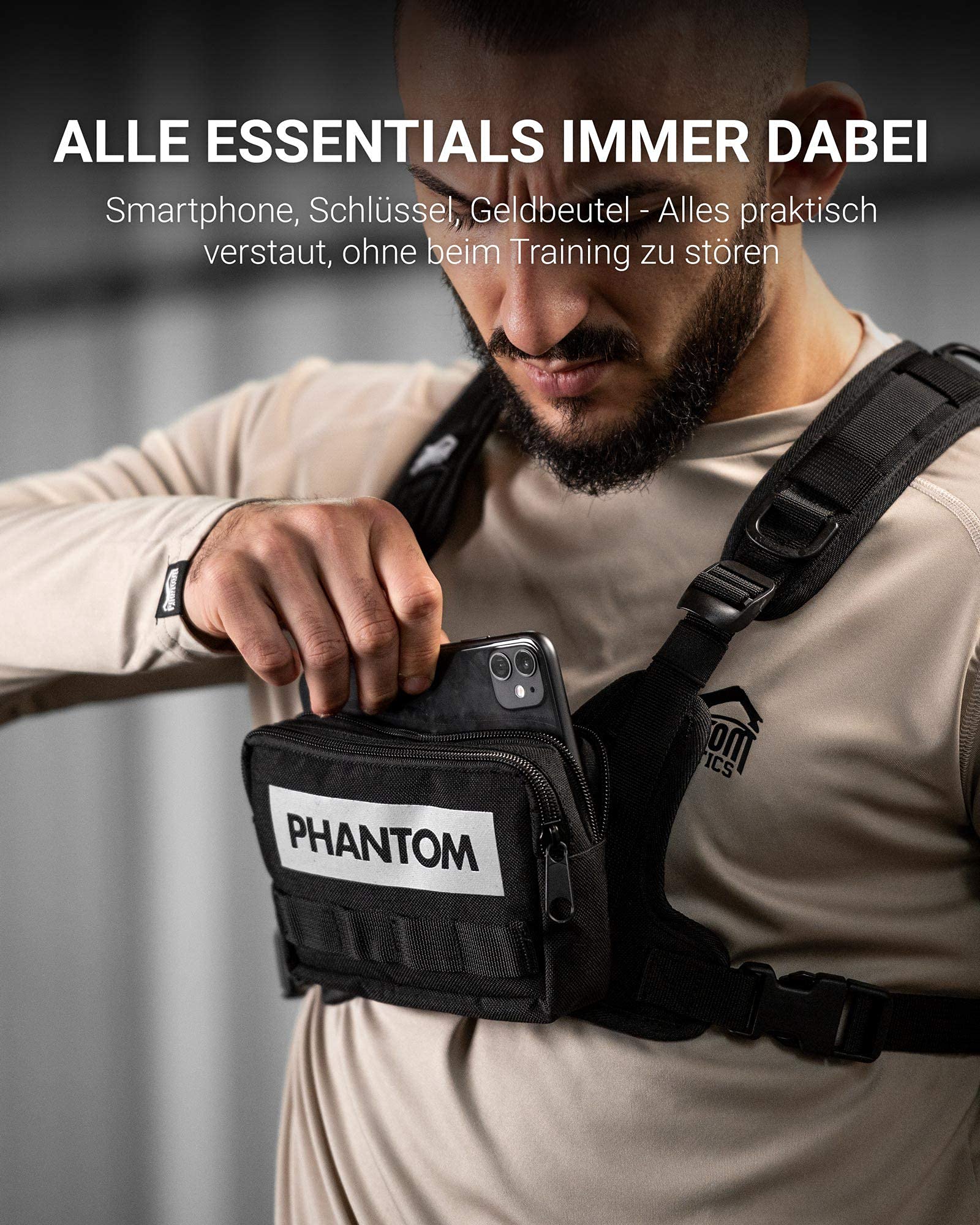 Phantom Chest-Bag Tactic - Fitness Tasche | Sport Brust-Tasche | Männer Damen - Schwarz