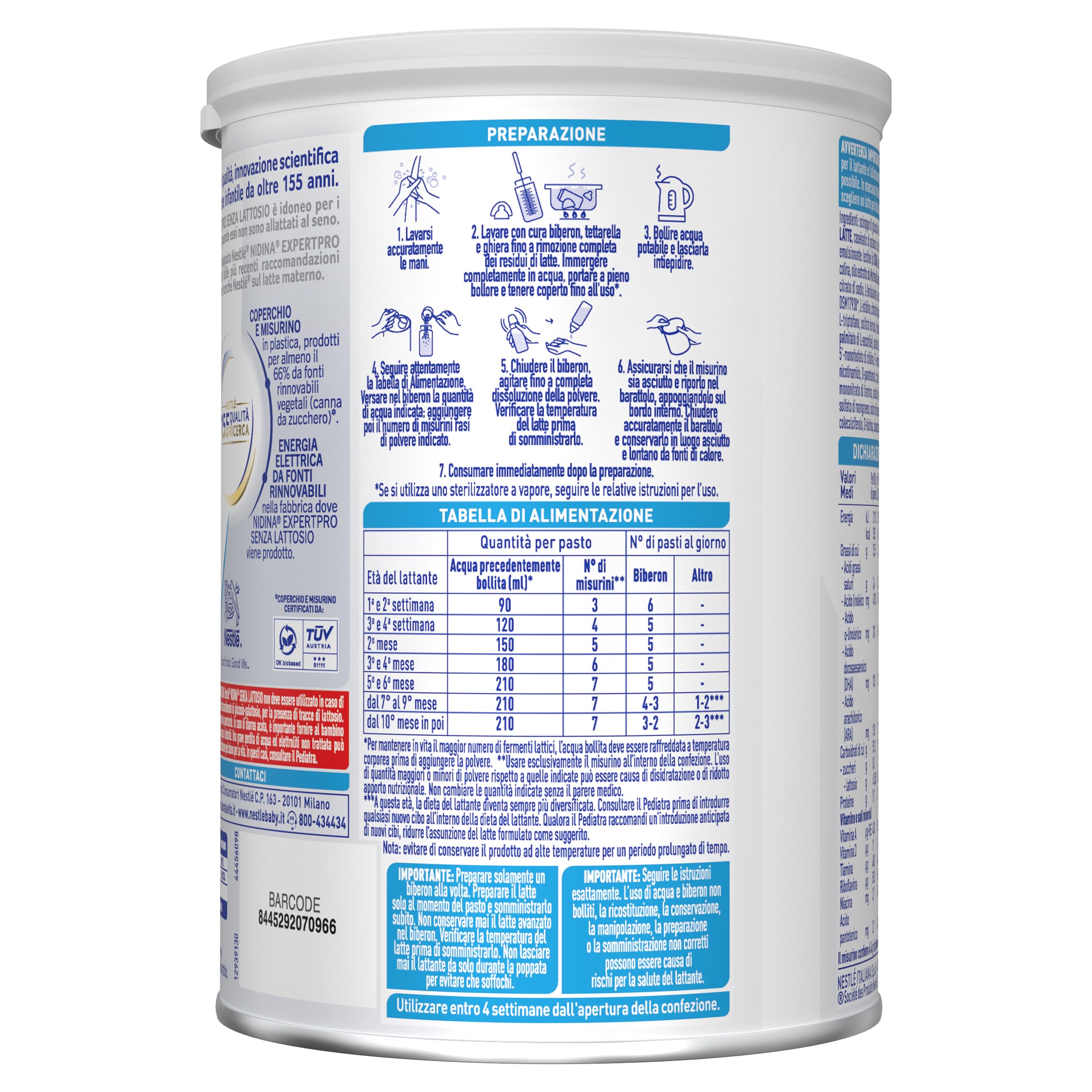 NIDINA EXPERT Pro Senza Lattosio Latte per Lattanti Polvere, Latta 400g