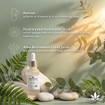 Vitamin A Gece Serumu - %0.3 Retinol, Hyaluronik Asit ve Aloe Vera, İnce Çizgi ve Kırışıklık Görünümü Bakımı, Daha Pürüzsüz Genç Görünüm, Konsantre Gece Yüz Serumu, 30 ml / 1 fl oz
