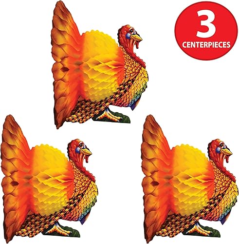 Miniatura 5 de Beistle Centros de mesa de pavo de papel de seda de 3 piezas para decoración de fiesta del día de Acción de Gracias, otoño cosecha de otoño