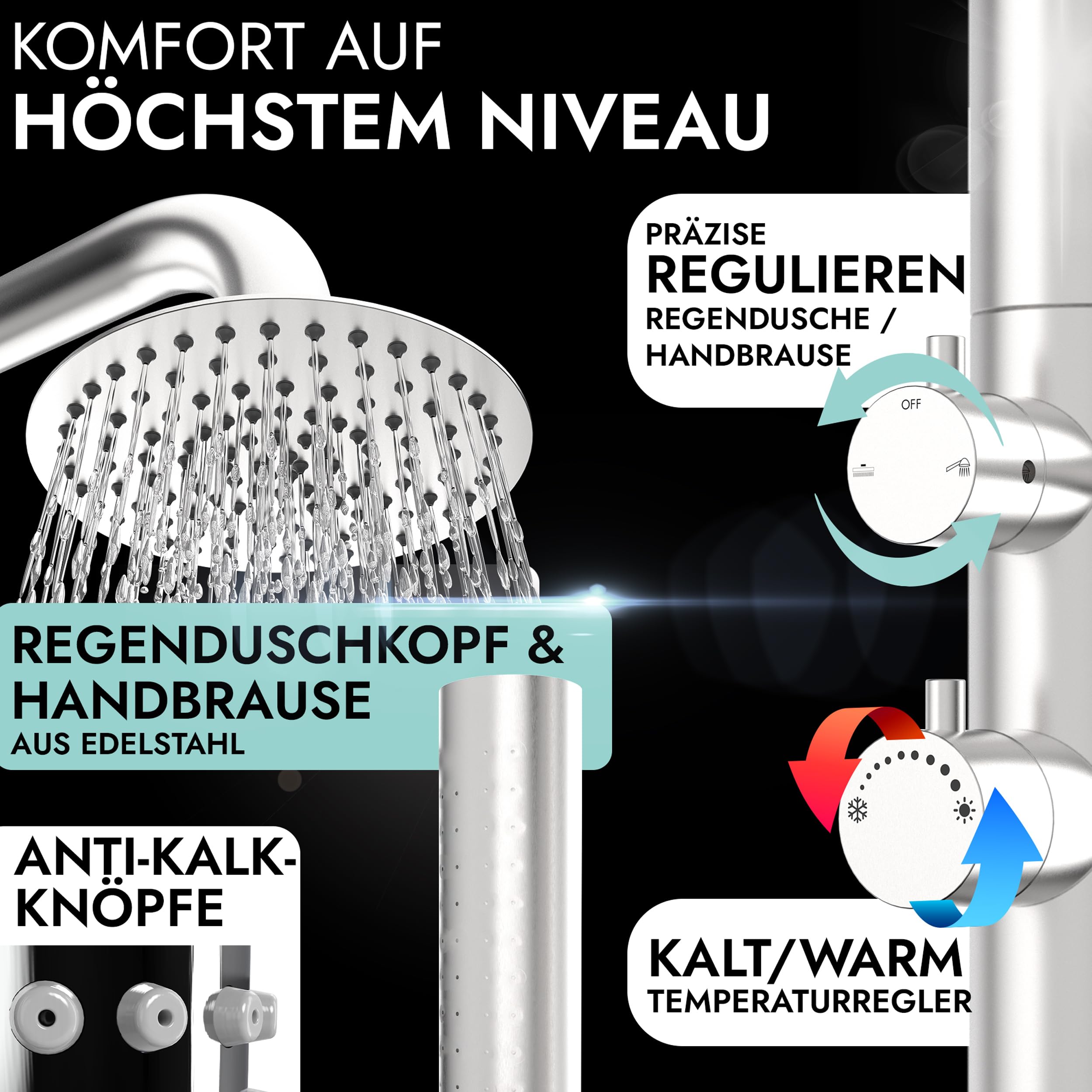 Gartendusche Edelstahl V2A/304 Pooldusche Silber