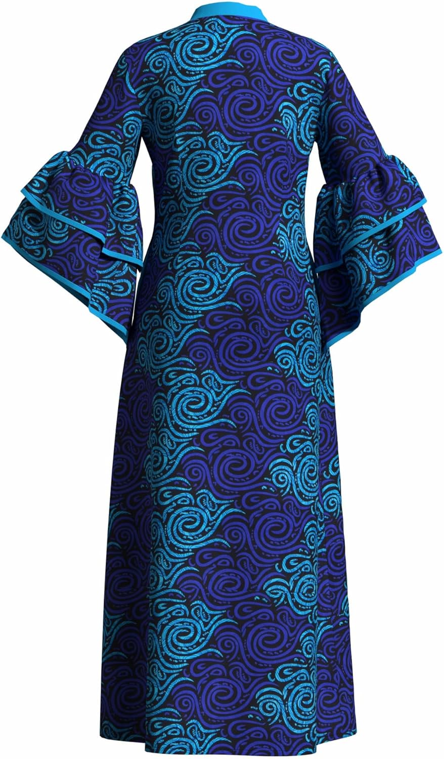iooiooi Womens Double Layered Bell Sleeve African Maxi Dress Ankara Wedding Party Dress - Image 4