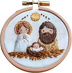 Roioiow Kit de arte DIY bordado de presépio – Conjunto completo de materiais para pontos, feltragem com agulha, aro de 15 cm, presente para iniciantes e artesãos experientes, Natal