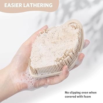 Sndyi Silicone Body Scrubber, Gentle Exfoliating Shower Scrubber for Sensitive Skin, Leaf Shaped Silicone Loofah Body Brush with Lathering Bristles, Oatmeal