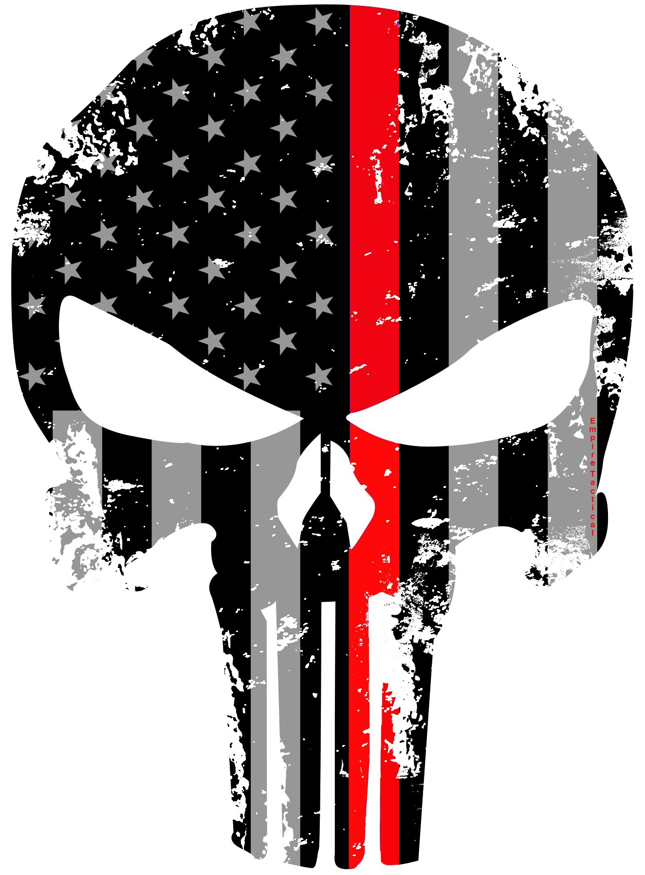 Tattered Reflective Firefighter 5x4 Inch Subdued Us Flag Punisher Skull Decal with Thin RED Line