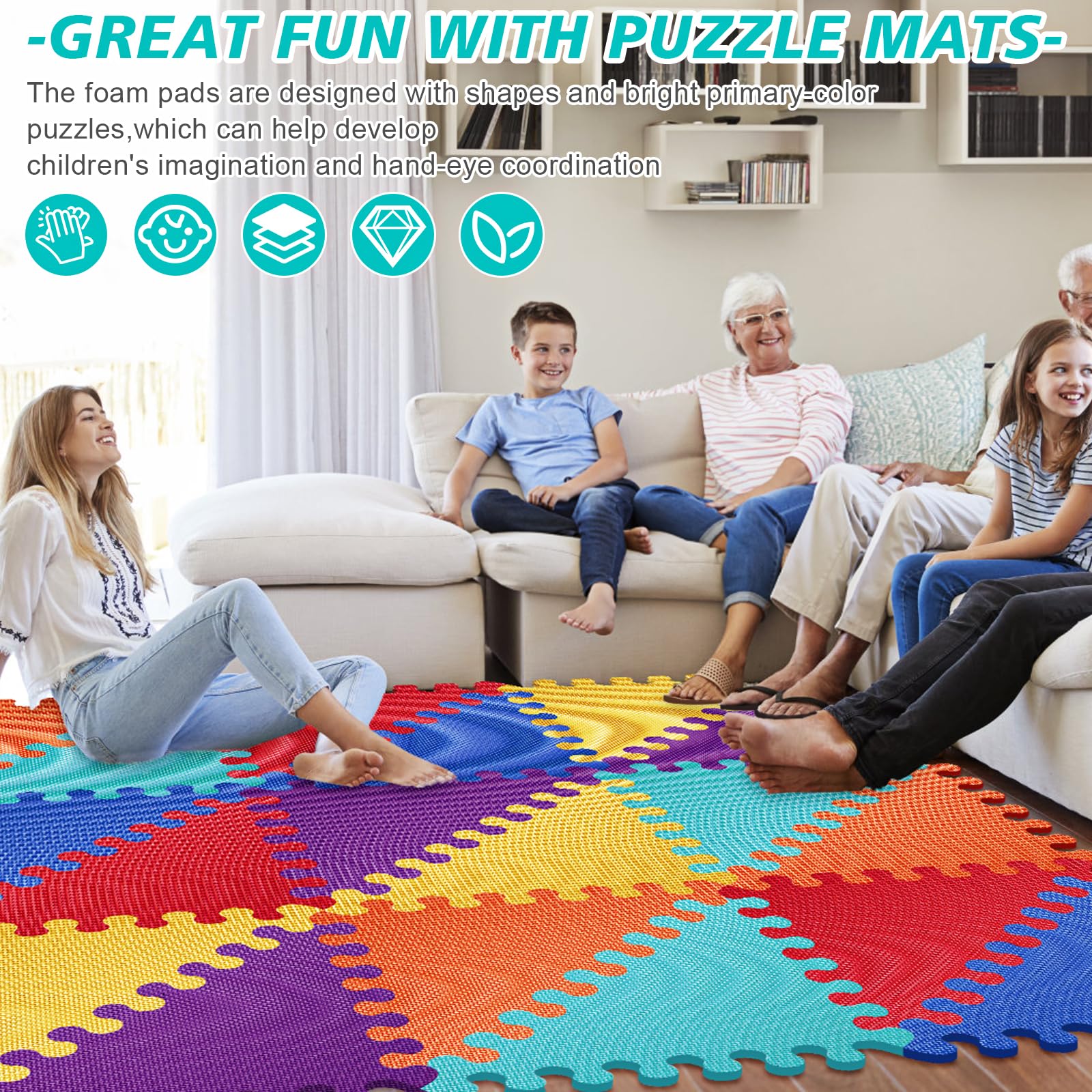 Dywan do puzzli 18 sztuk [40 x 40 x 1,0 cm] Trójkątna mata dla dzieci z certyfikatem CE i przetestowanym przez TÜV Rheinland z miękkiej pianki EVA