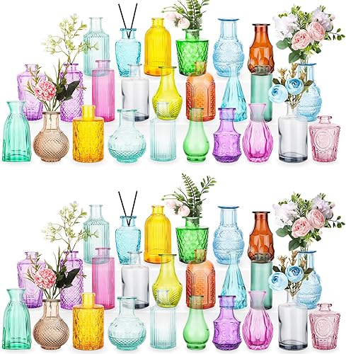 Juego de 100 jarrones rústicos de cristal a granel, vintage, lindo juego de brotes para boda, arreglo floral, decoración de mesa de casa, centros de