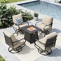 Vista 67 de MFSTUDIO Juego de muebles de patio de 6 piezas con mesa de fogata de gas de 45 pulgadas (hasta 7 asientos), sofás de conversación de patio con marco