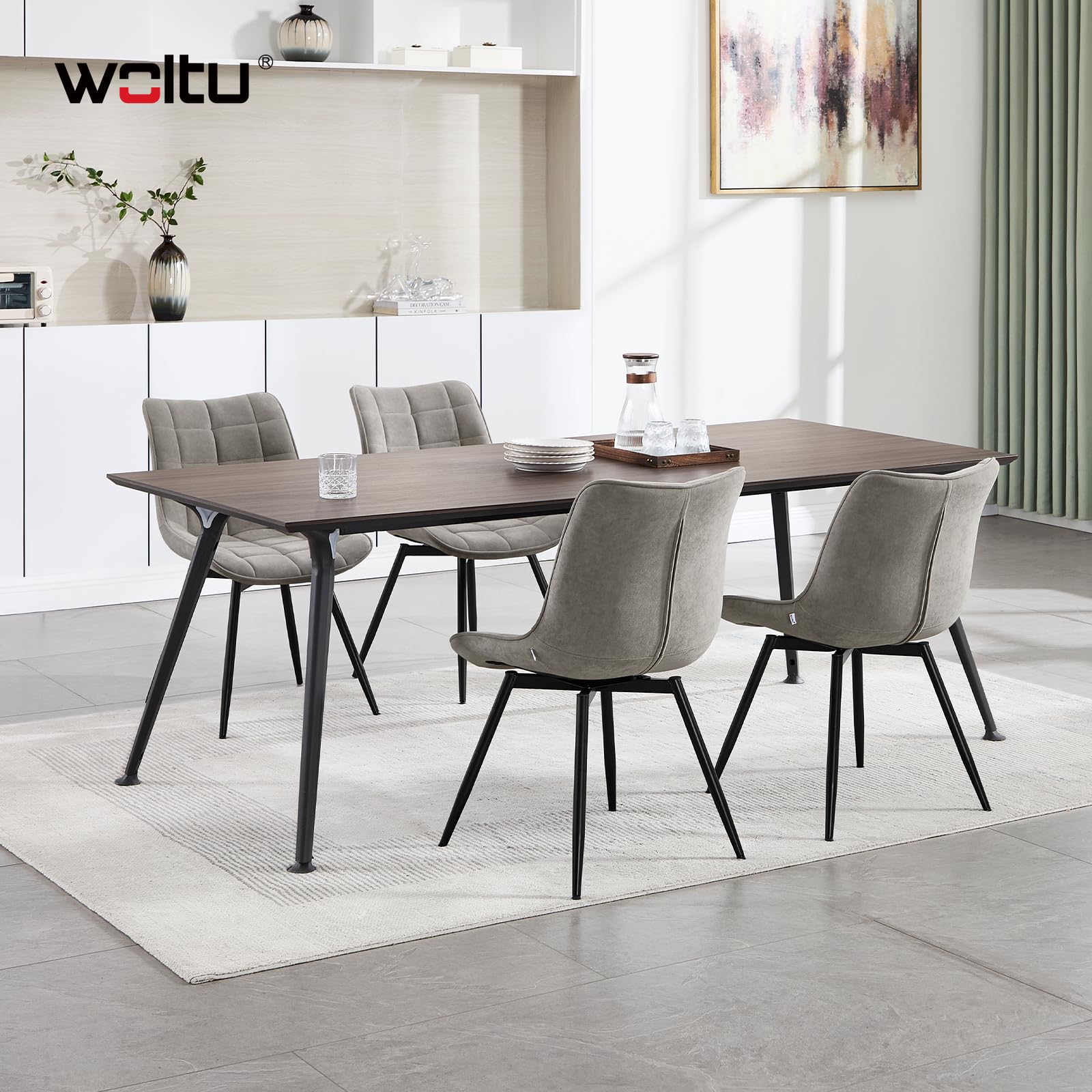 WOLTU Esszimmerstühle drehbar 2er Set Küchenstuhl Polsterstuhl Wohnzimmerstuhl Sessel mit Rückenlehne, Sitzfläche aus Samt, Metallbeine, Hellgrau EZS86hgr-2