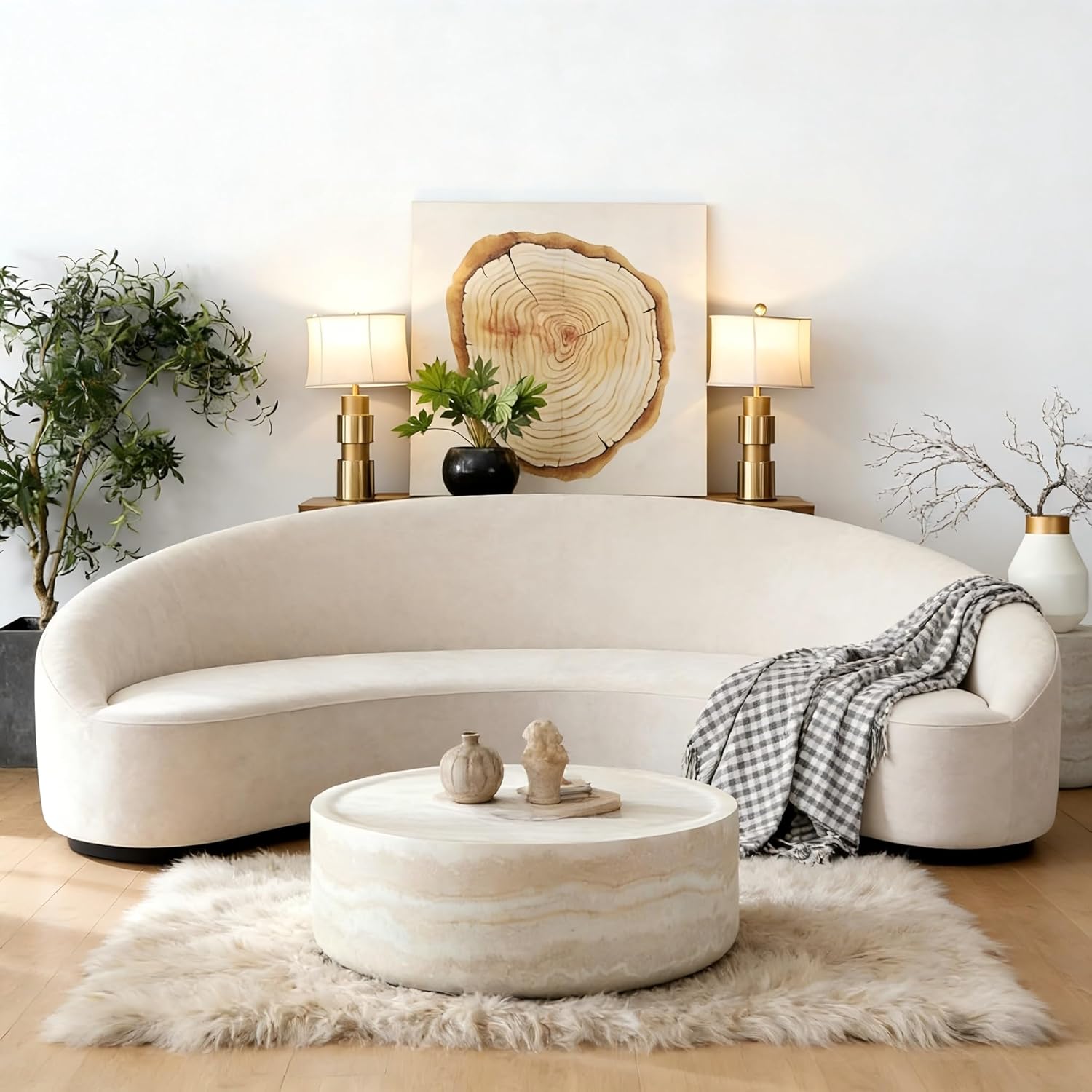 KEVINSPACE Round Coffee Table Set of 2 Living Room Ø 35.43" Modern Coffee Table & Side Table, Nesting Table End Table Circle Accent Tables Farmhouse Circle Side Table Sets for Apartment Bedroom