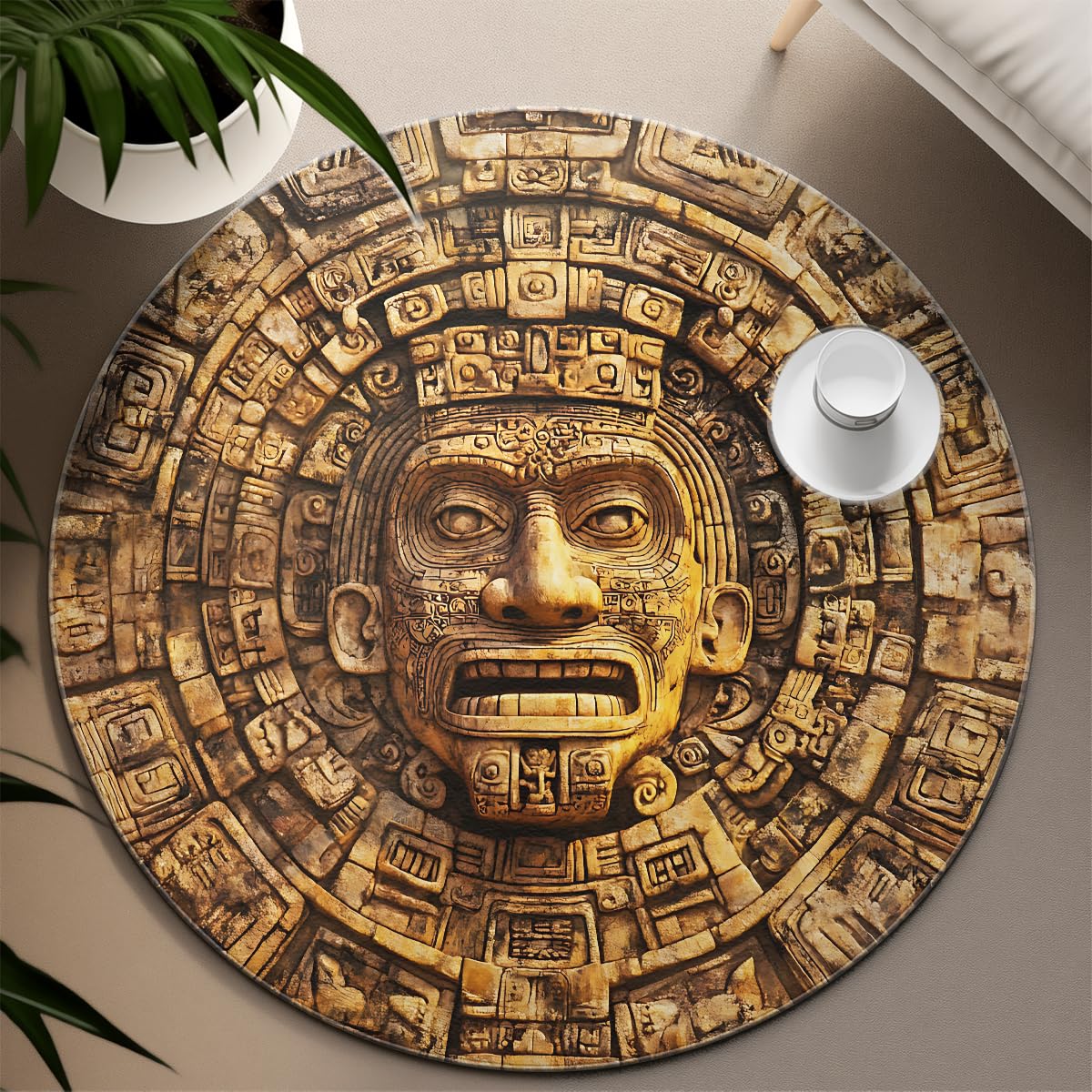 3D Drukowane Okrągłe Dywaniki Azteków Majów Dywan Wejściowy Boho Southwestern Boho Zmywalny okrągły antypoślizgowy dywanik do drzwi wejściowych 180 cm