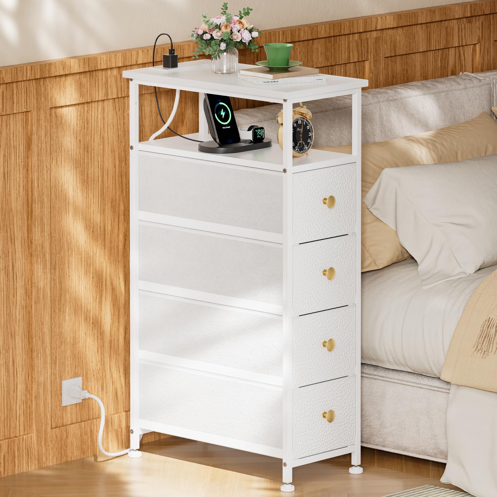 Amazon.com: GipGiper Narrow Dresser with Charging Station, Slim White  Dresser with 4 Fabric Drawers, Slim Chest of Drawers with Steel Frame for  Small Spaces Bathroom, Bedroom, Living Room, Laundry (White) : Home