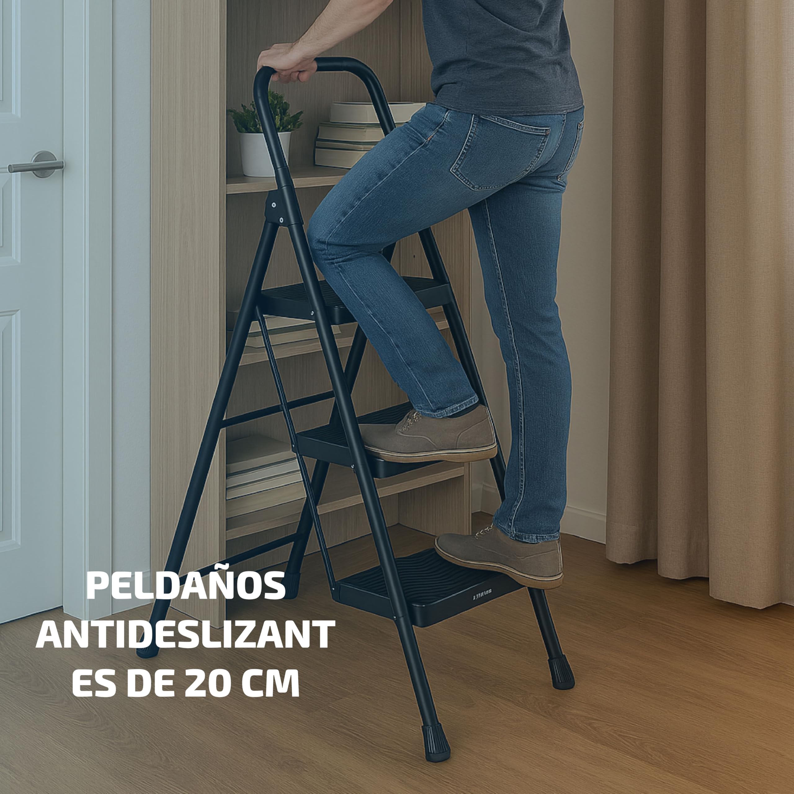Escalera Plegable 3 peldaños de – Acero Bloqueo Seguridad 150 kg