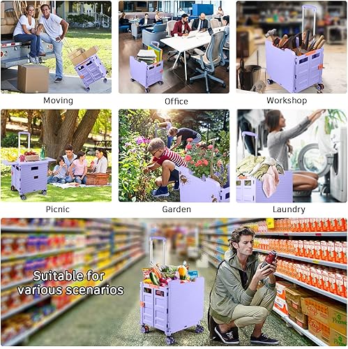 Miniatura 3 de Carrito Utilitario Plegable Canasta Portátil Plegable con Ruedas con Tapa Magnética Cobertura Telescópica Rueda Giratoria de 360 Resistente al
