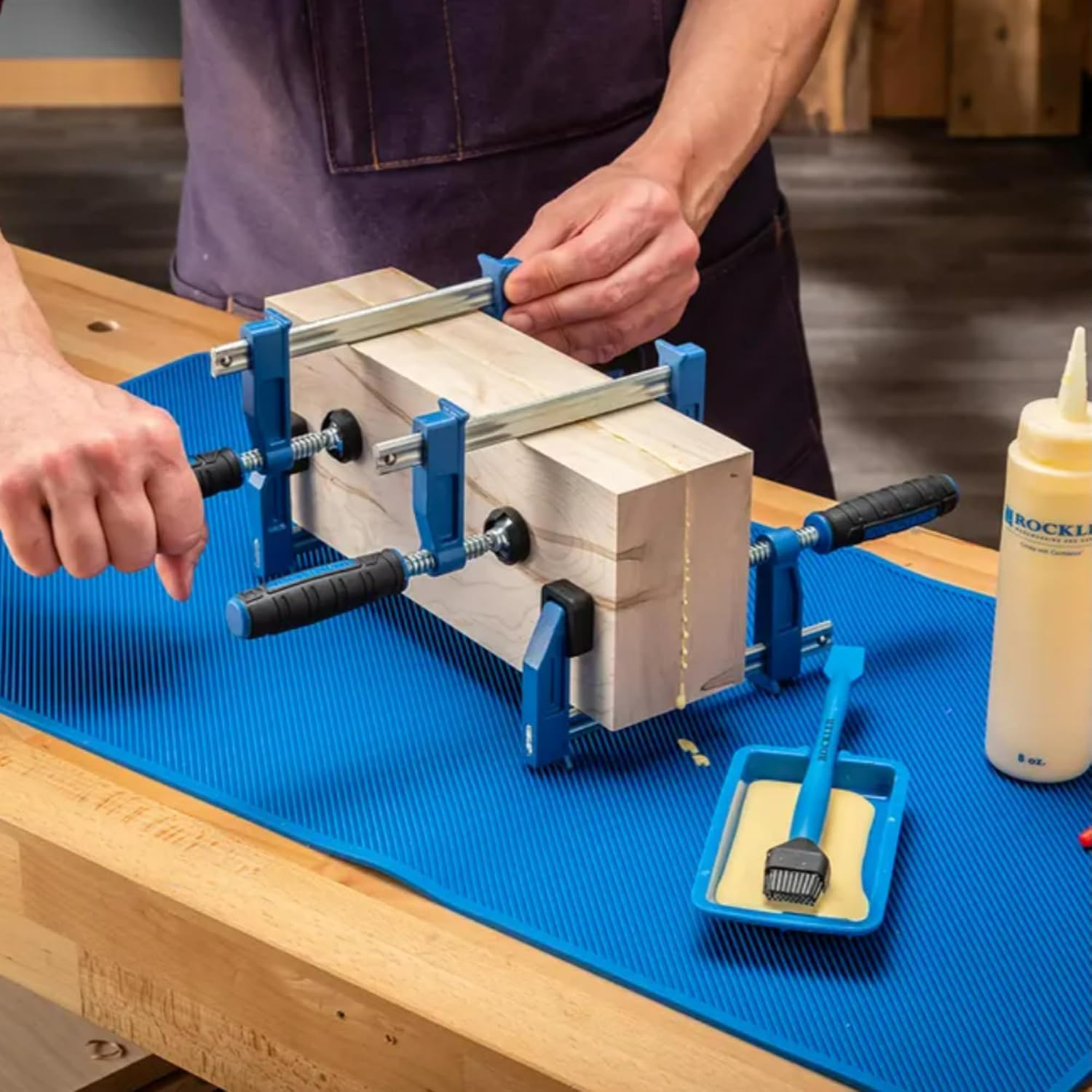 Rockler 4" Mini F-Style Woodworking Clamps, 4-Pack - Heavy Duty Small Bar Clamps with Sure-Foot Base - Quick Release, 300 lb Pressure for Jigs, Glue-Ups & Craft Projects