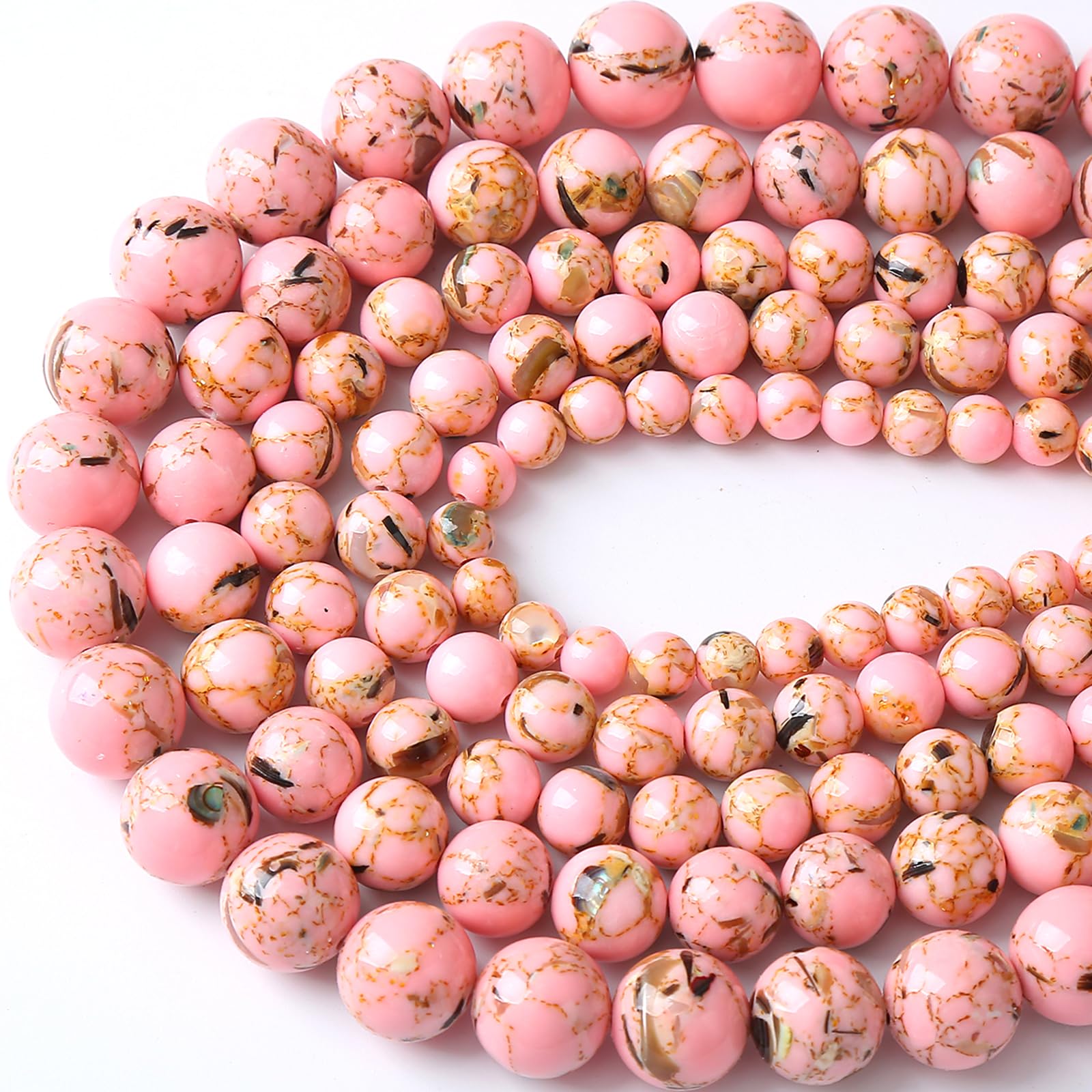 72 perline rotonde in madreperla da 10 mm, con conchiglia rosa, per la creazione di gioielli fai da te, 2 fili, 81,3 cm (7, WZ)
