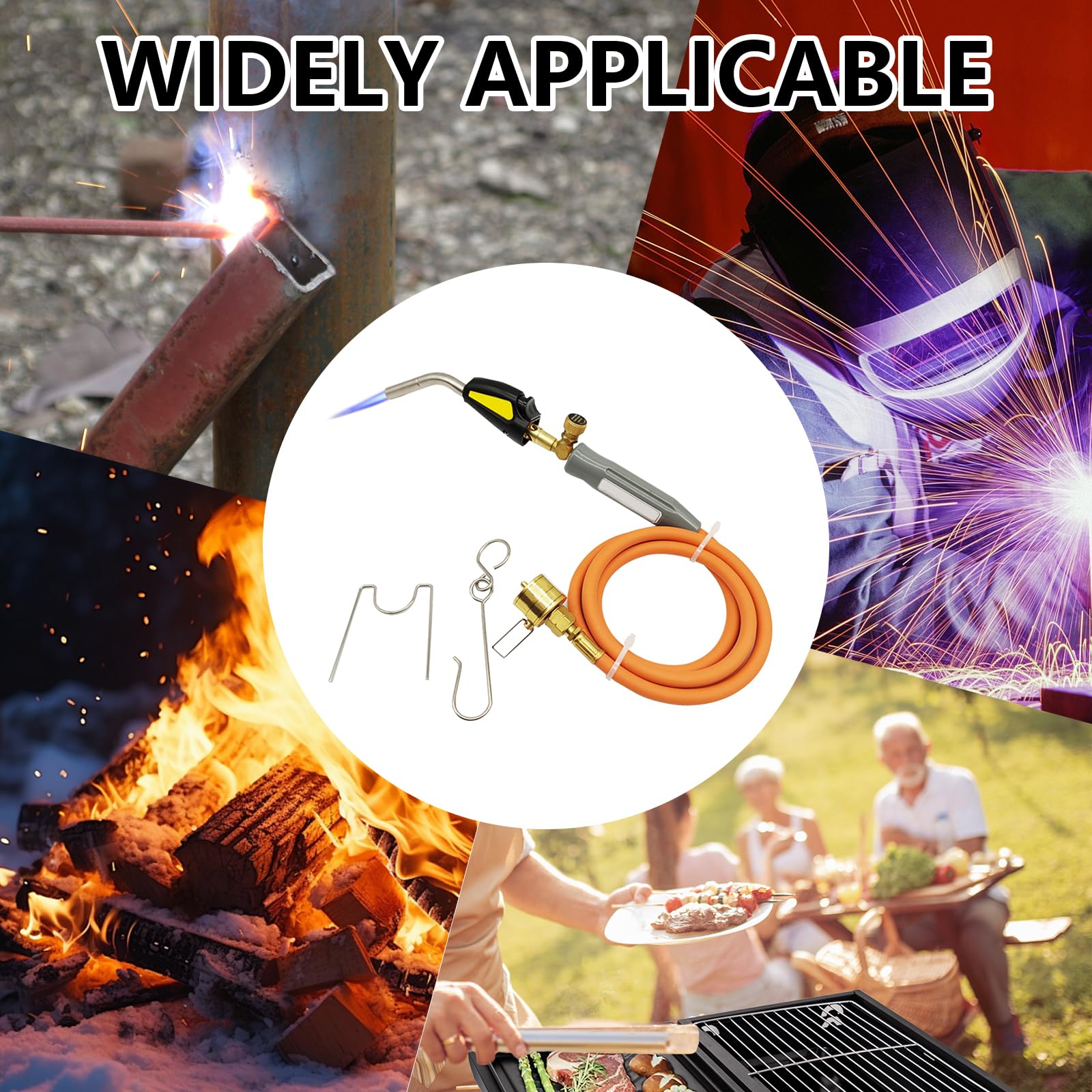 Torcia a Gas, Torcia di Saldatura per Cilindro di Propano con Tubo da 1,5 m e Valvola di Fiamma Regolabile Saldatura Idraulica Interfaccia CGA600 per Saldatura, Accensione, Barbecue