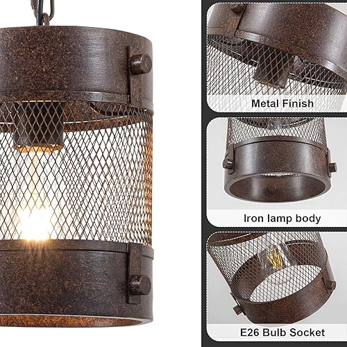 Miniatura 5 de Lámpara colgante de granja, lámpara colgante de jaula redonda de 1 luz, lámpara de araña de metal ajustable para isla de cocina, jaula industrial