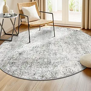 Washable Area Rugs 6ft Non-Slip Modern Abstract Soft for Living Room Entryway Bedroom Nursery, Print Pattern, Gray White Grey