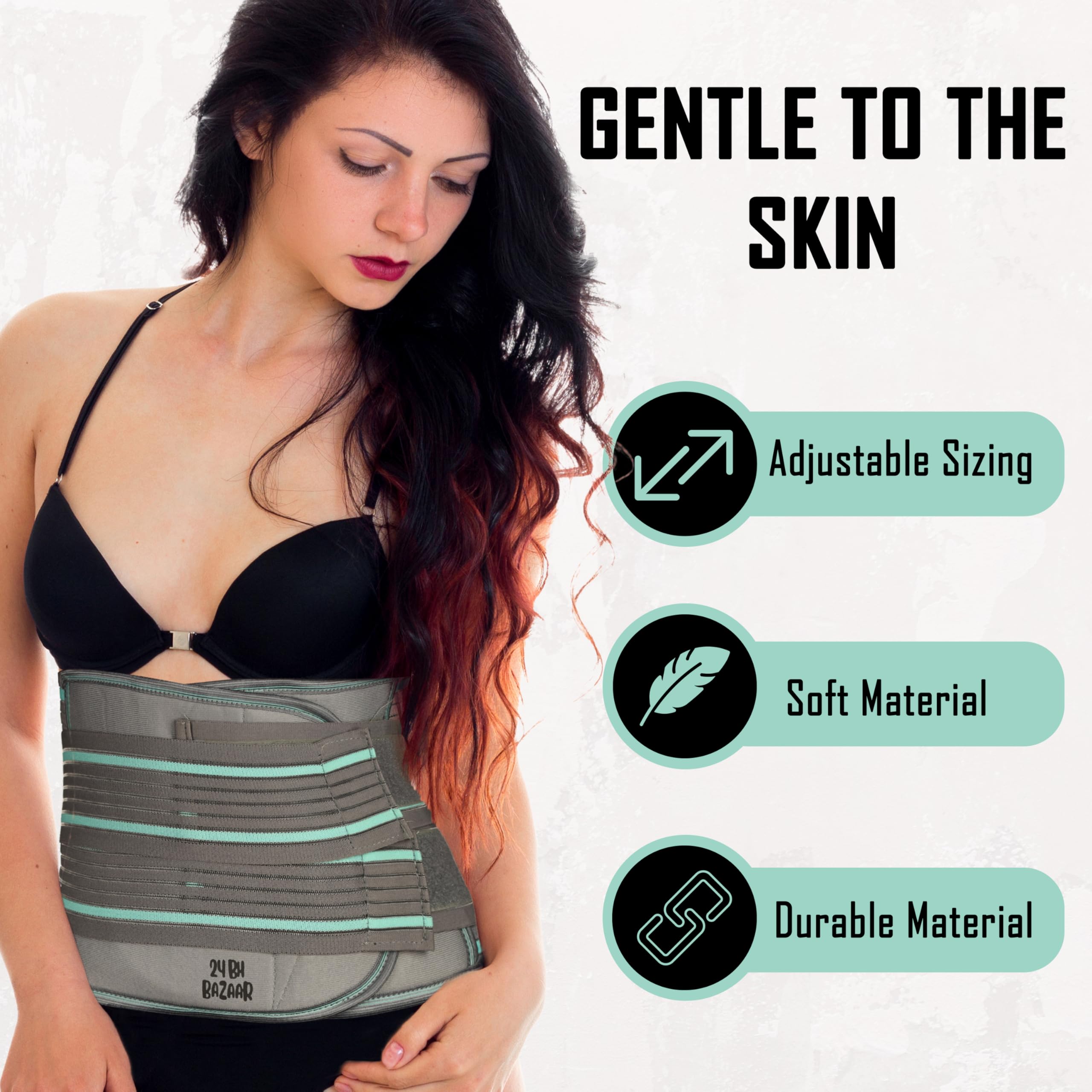 24 BH BAZAAR - Size - L (45") - Grey - Dual Strap support Postpartum, Abdominal & Maternity Belt, Pregnancy Belt for Women - Belly & Tummy Slim, Back Pain Relief for Men & Women (Grey, L) - Image 2 thumbnail