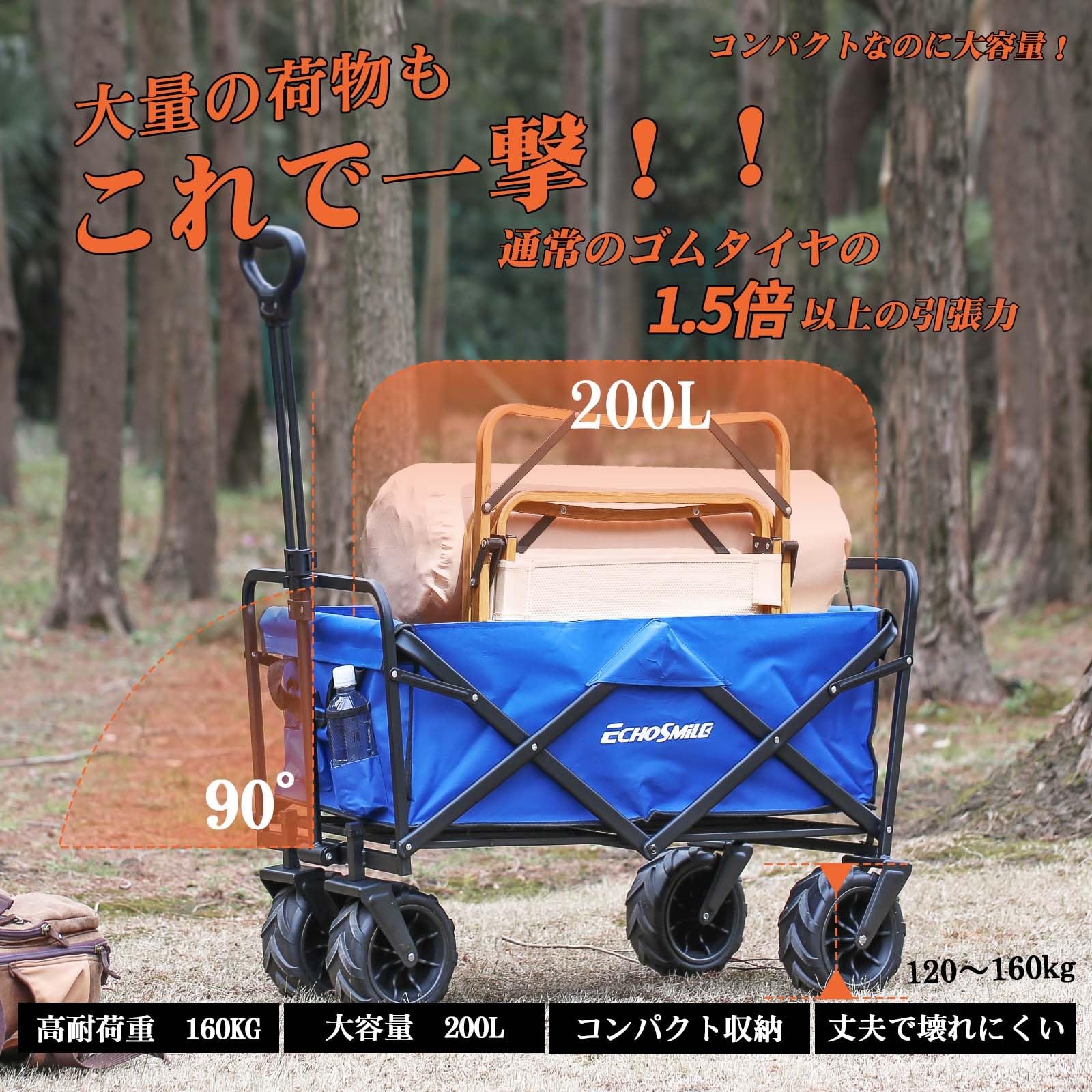 Amazon.co.jp: EchoSmile キャリーワゴン 大容量 アウトドアワゴン