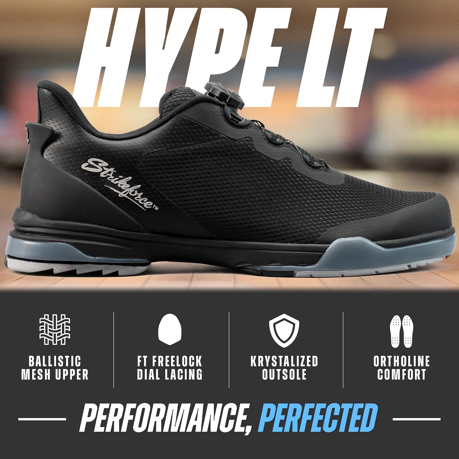 KR Strikeforce TPC Hype LT Black Mesh Right Hand Unisex High Performance Bowling Shoe