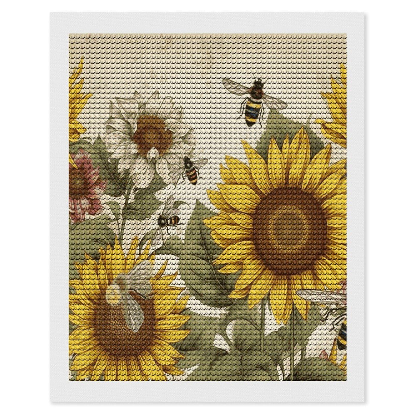 JTREHY Bees Sunflowers Daisy Rose Flowers Diamond Art Kits Personalized DIY Round Diamond Painting Kits for Beginner Full Drill Diamonds Dots Paintings for Adults Gem Art Crafts Home Decor