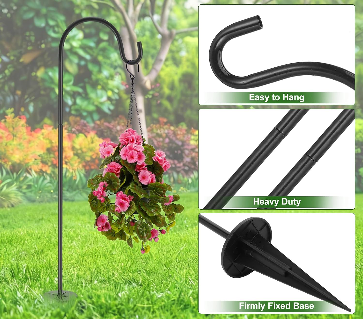 Yardwe 27.5 Inch Small Shepherd Hooks for Outdoor - Heavy Duty Iron Garden Hook for Solar Lanterns - Hanging Plant Stake Hanger for Bird Feeders & Baskets