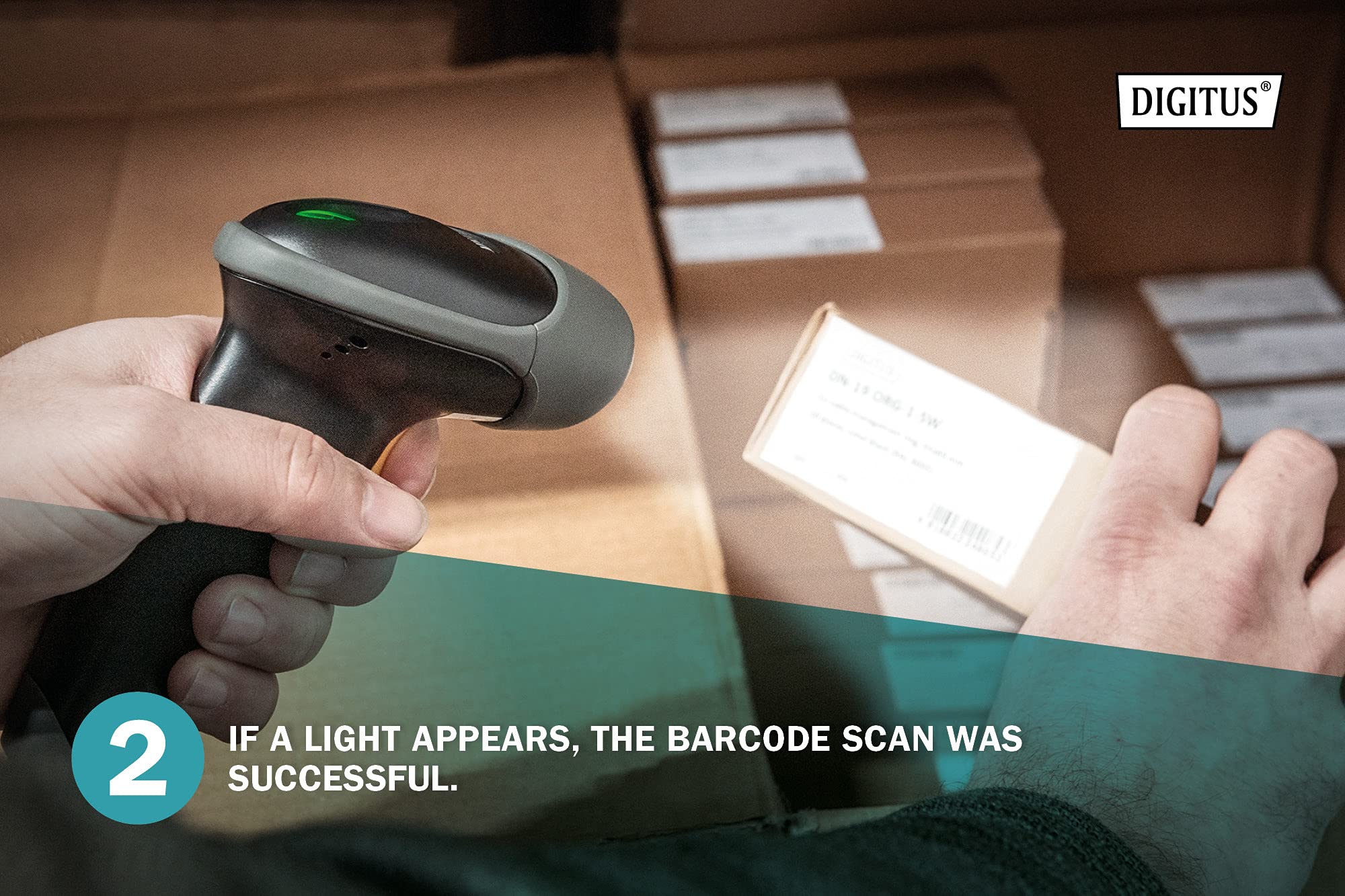 DIGITUS Scanner di codici a barre 2D con Bluetooth - IP54 - Batteria da 2000 mAh - Portata: 12 m - Tempo di funzionamento: 18h - Larghezza di scansione: 10 cm - Per codici a barre e QR - Nero/Grigio