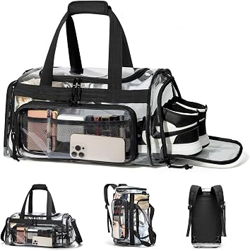 YARWO Clear Duffle Bag with Shoe Compartment, Convertible Travel Backpack