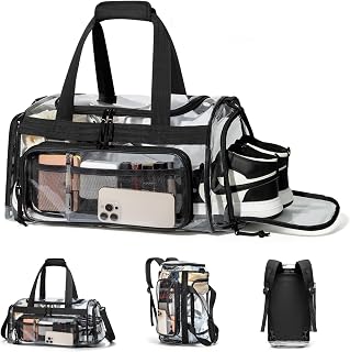 Clear Duffle Bag with Shoe Compartment, Convertible Travel Backpack