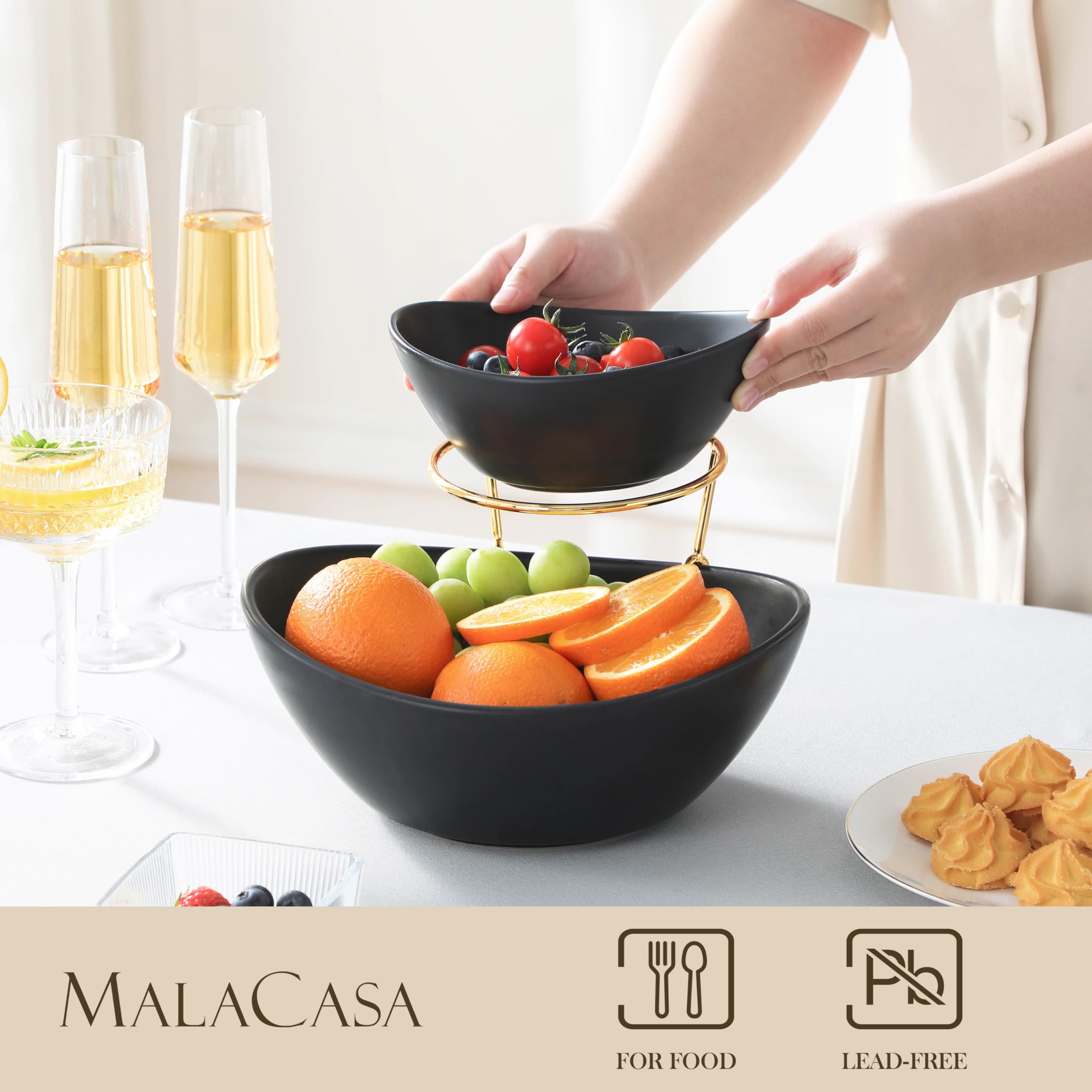 MALACASA Etagere Obst, Etagere mit 2 Etagen, Servierschüssel Obstschale