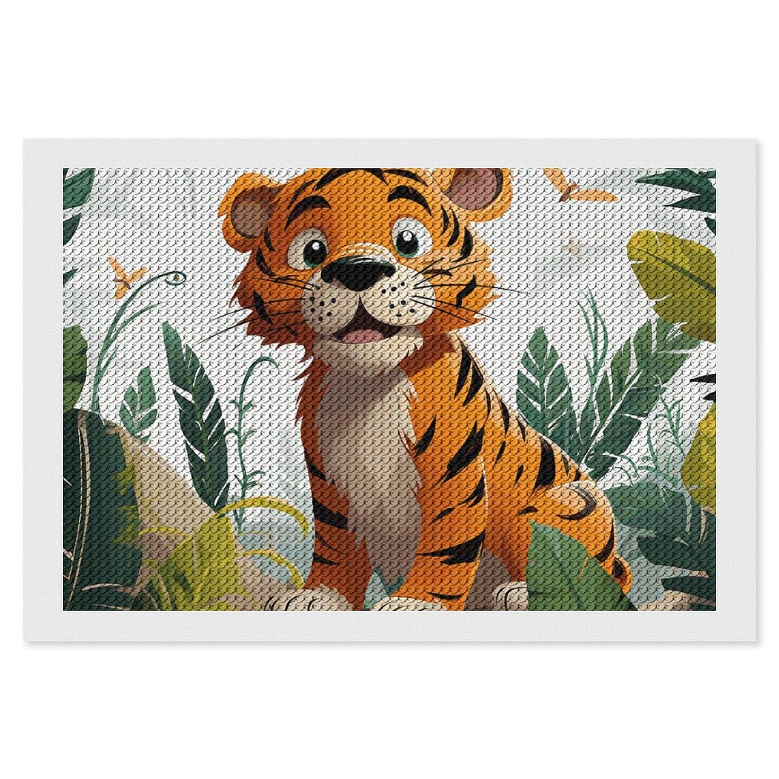 NONHAI Diamond Painting Kits for Adults - DIY Diamond Art Kits for Beginners - Full 5D Paint Drill Diamond Dots Paintings- Cartoon Tiger Diamonds Pictures Gem Art and Craft Wall Decor 8"x12"