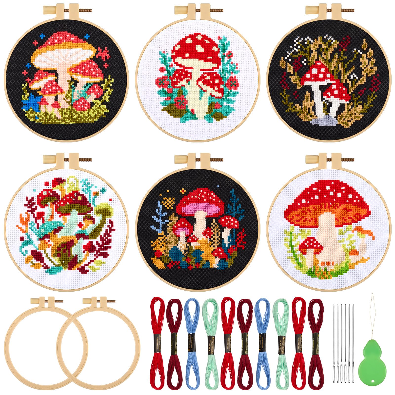 Kit de broderie au point de croix champignon Juexica complet 6 pièces