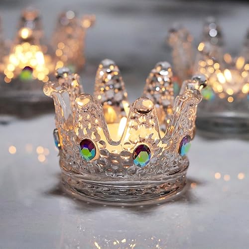 Miniatura 2 de WDHODEC Portavelas votivas transparentes, 12 unidades, candelabros de cristal con piedras preciosas para centro de mesa, decoración de cumpleaños de