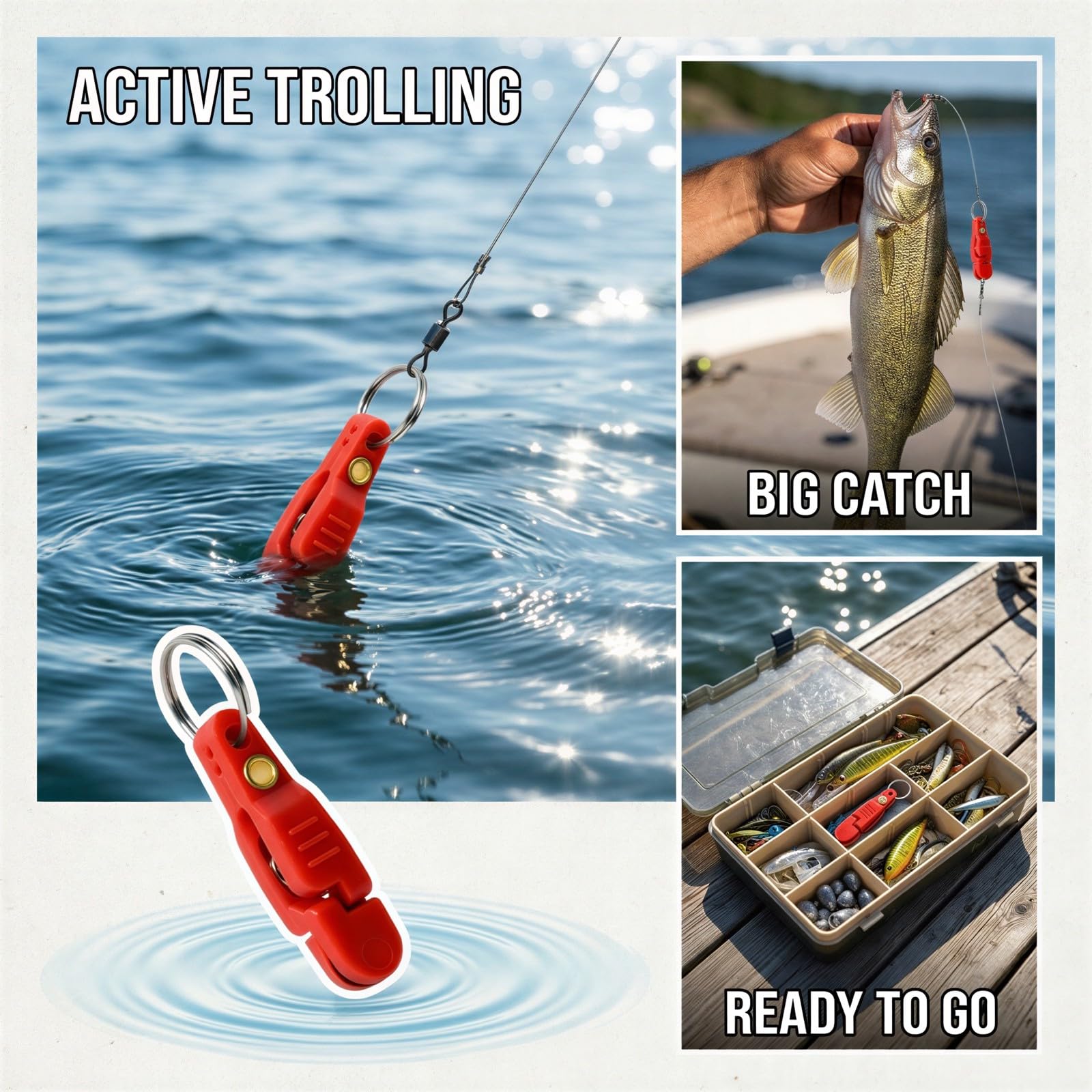25 STK. Fishing Release Clip Set, 48 x 11 x 10 mm ABS rot, Trolling-Line Side Planer Clips, Heavy-Duty Snap-Release-Gerät für Lure Trolling, Angelzubehör für Köderführung und Befestigung