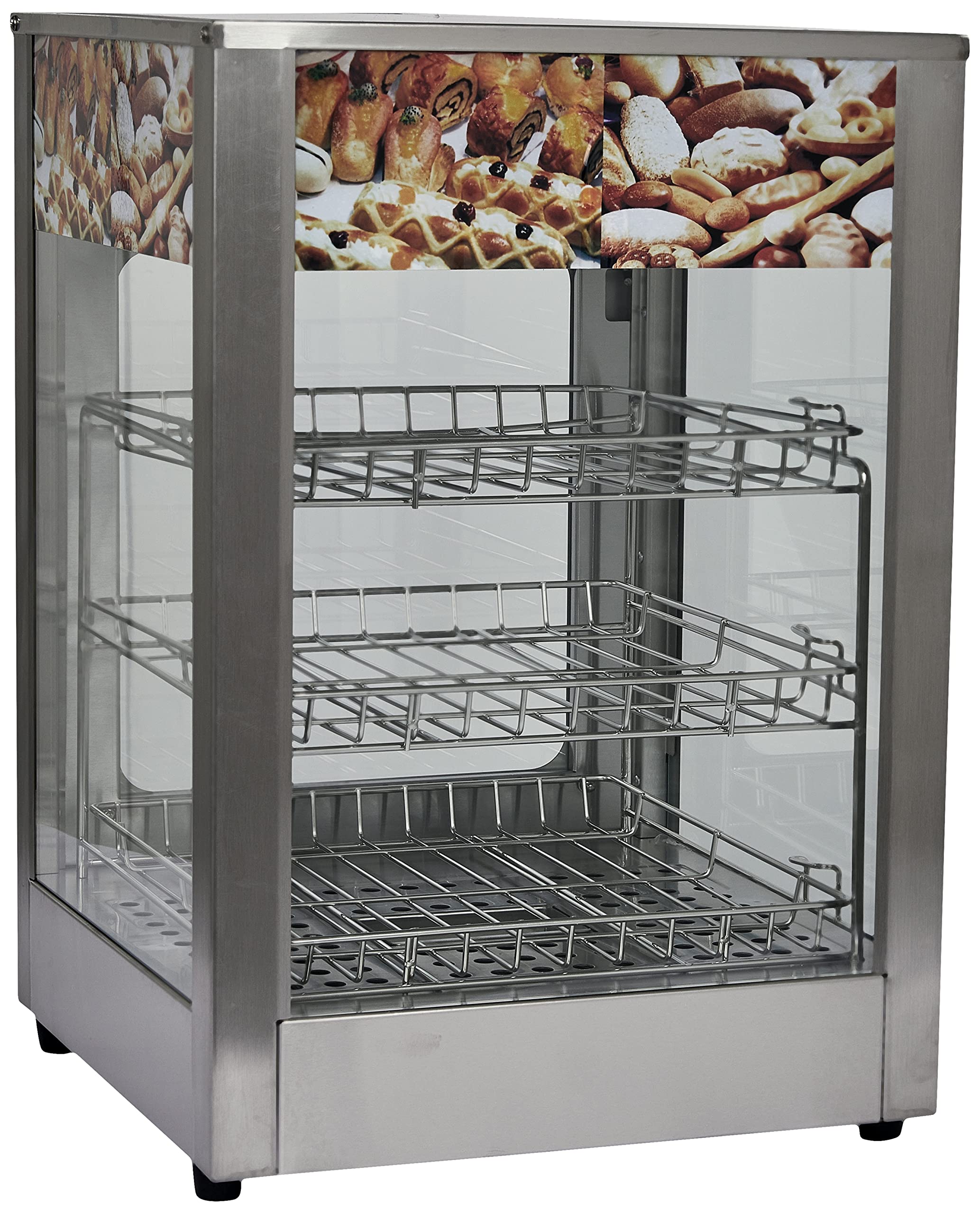 SARO FIONA - Vetrina da banco riscaldata, da 43 l, 350 x 350 x 520 mm (l x P x H), con 3 griglie cromate, illuminazione interna, temperatura regolabile manualmente 30-85 °C, corpo in acciaio inox