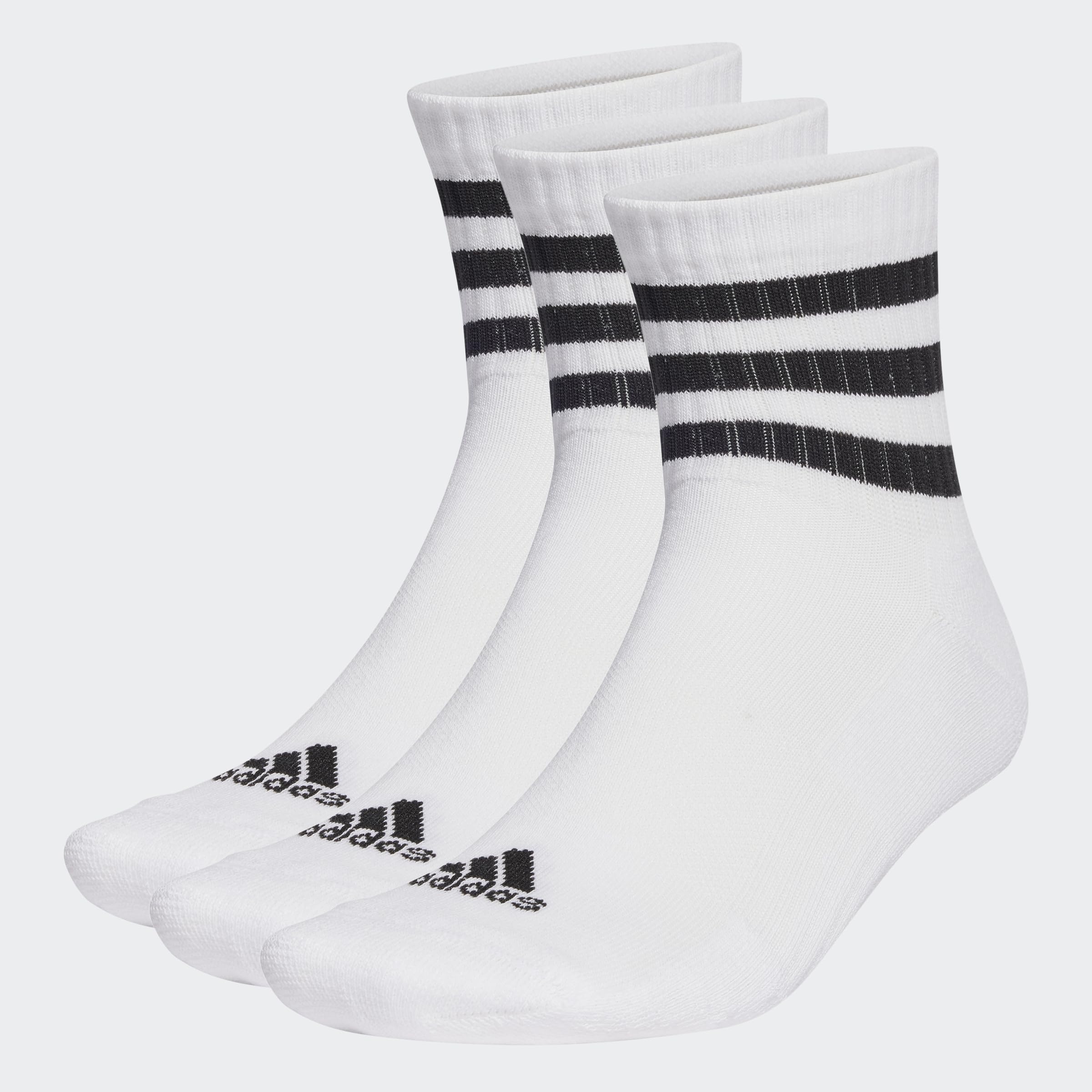 adidas Unisex 3-Stripes Cushioned Sportswear Mid-Cut Socks 3 Pairs, White/Black, 13-14.5