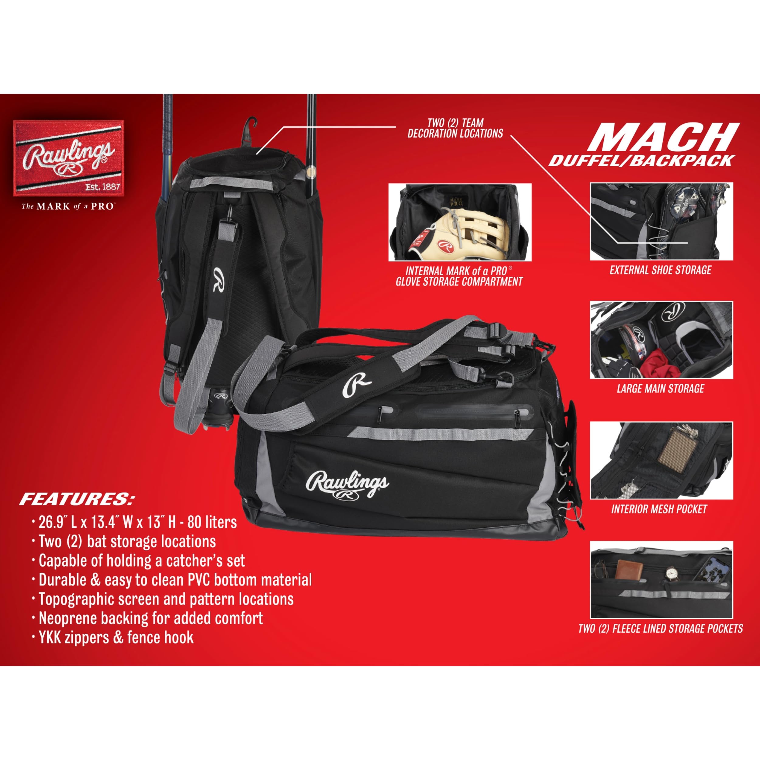 Rawlings Mach Hyrbid - Mochila para Equipo de béisbol y sóftbol