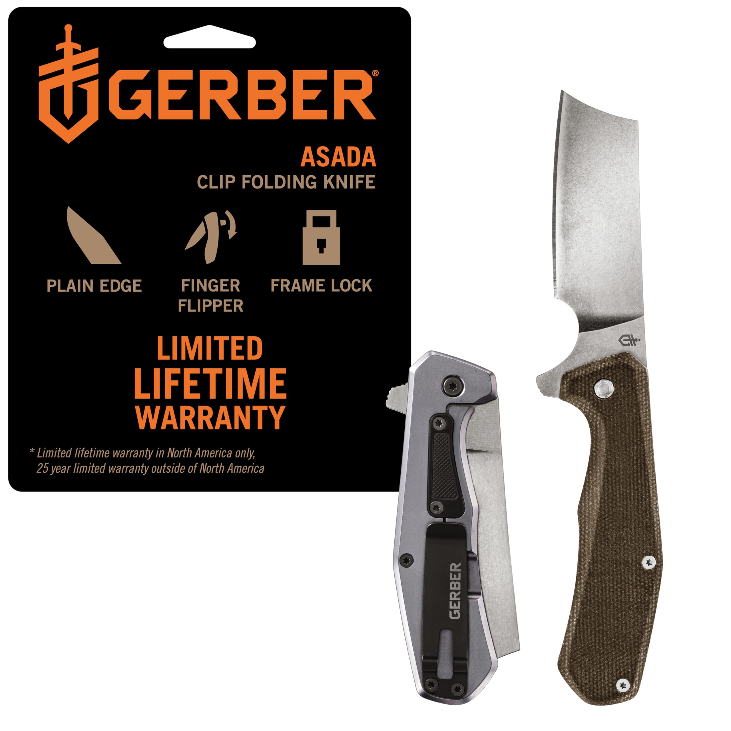 Gerber Gear Asada EDC Folding Cleaver Pocket Knife for Camping, Hiking, and Survival, Olive-Micarta