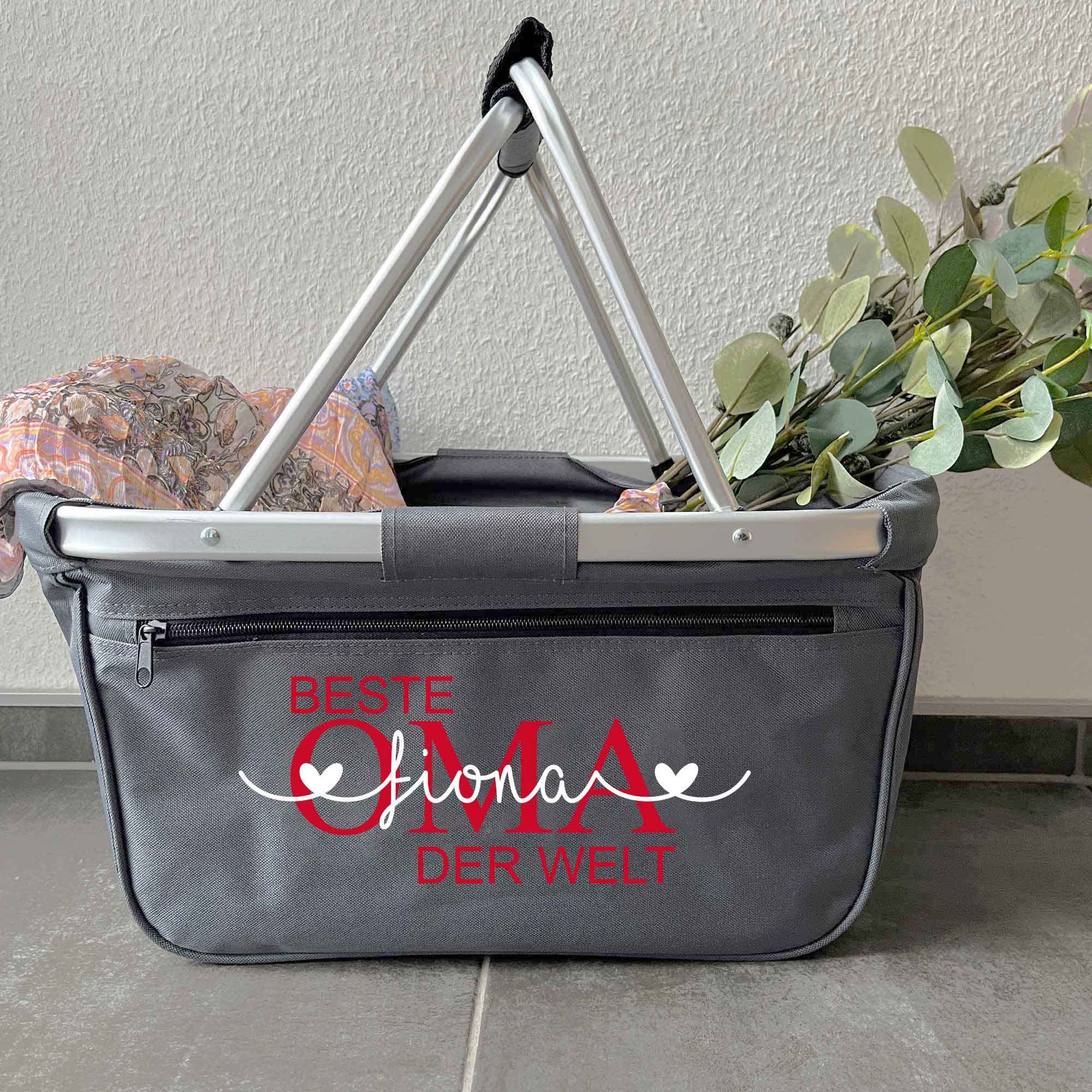 Einkaufskorb Beste Oma der Welt mit Name personalisiert - MAMA, MOM, TANTE, PAPA, OPA Geschenk faltbar