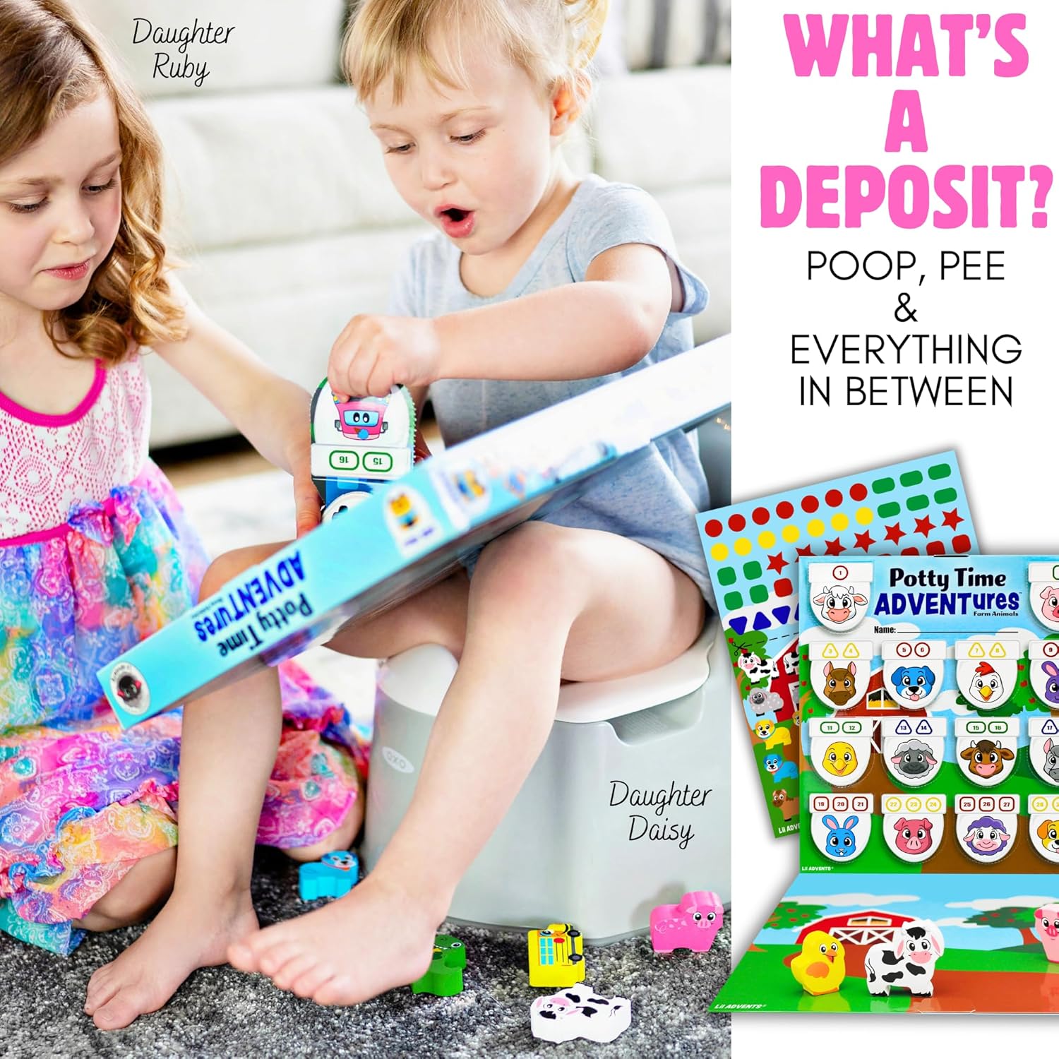 Potty Training Reward System - 14PC Wooden Stacking Blocks with Farm Animal Themed, Montessori Behavior System Advent Calendar for Toddlers 18M+ Boys Girls by Lil Advents