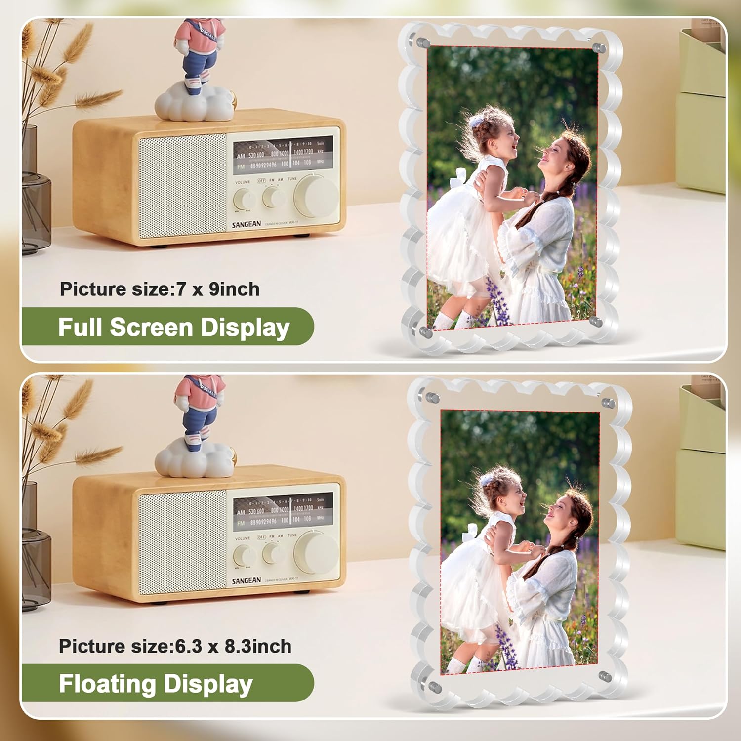 5 x 7 Acrylic Picture Frames 3 Pack, Frameless Magnetic Photo Frame Double Sided Self Standing, Thick Clear Picture Frame Gifts Ideal for Bedroom Living Room