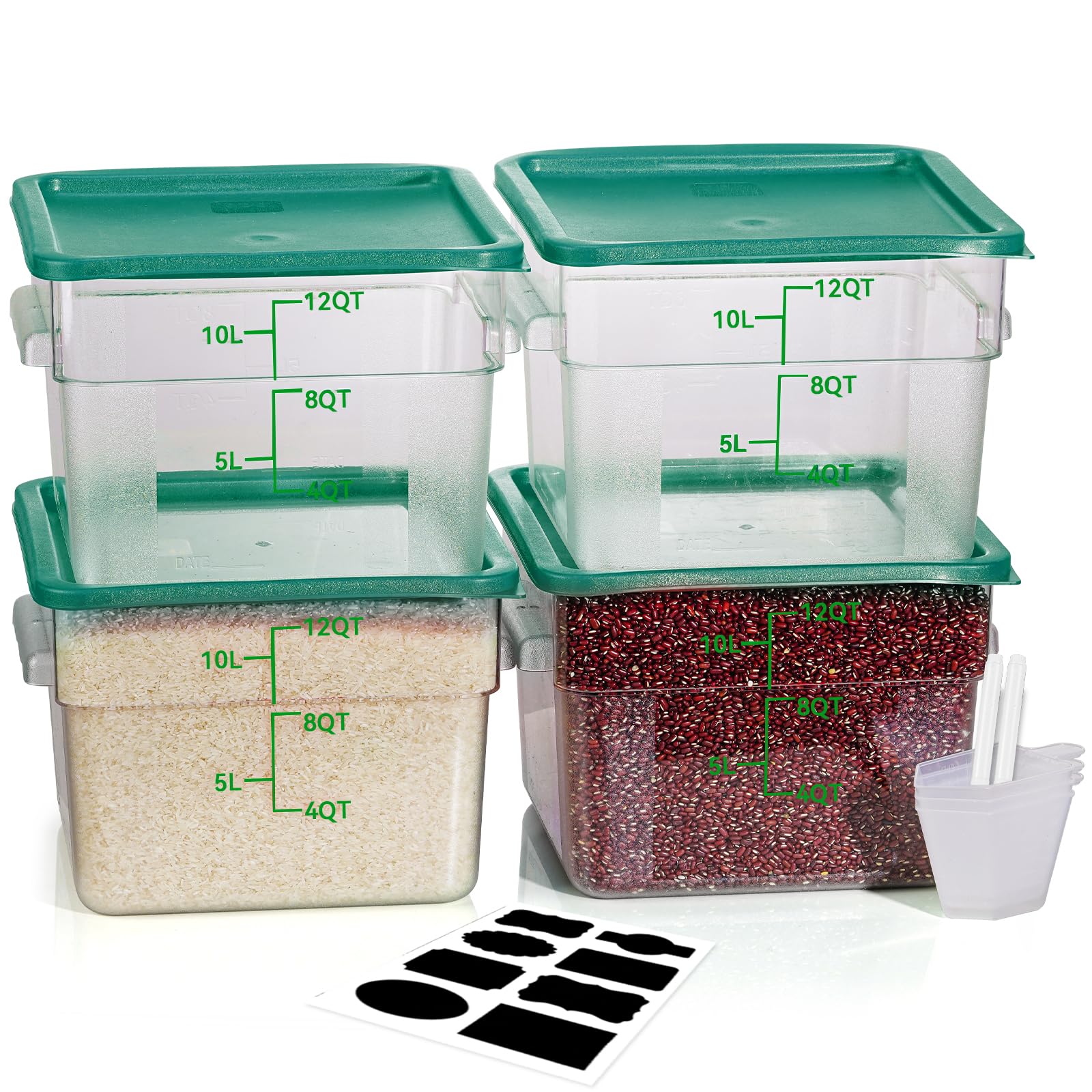12QT 4PCS NSF Commercial Clear Food Storage Containers with Lids(GREEN)