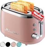 MUELLER HOME Retro Toaster 2 Slice, 7 Browning Levels, 3 Functions (Reheat, Defrost, Cancel), Stainless Steel Features, Removable Crumb Tray, Under Base Cord Storage, Black